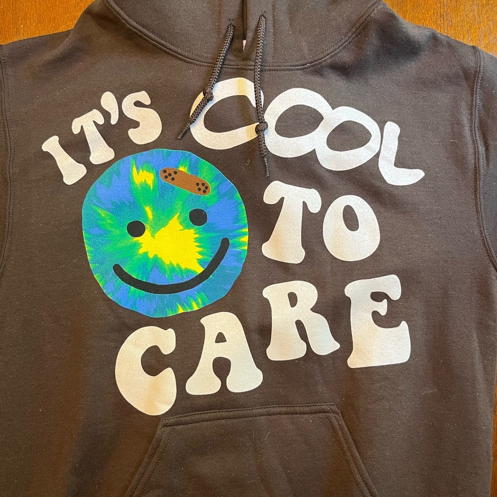 Lonely Ghost, It’s Cool to Care Hoodie, Brown, Size Small